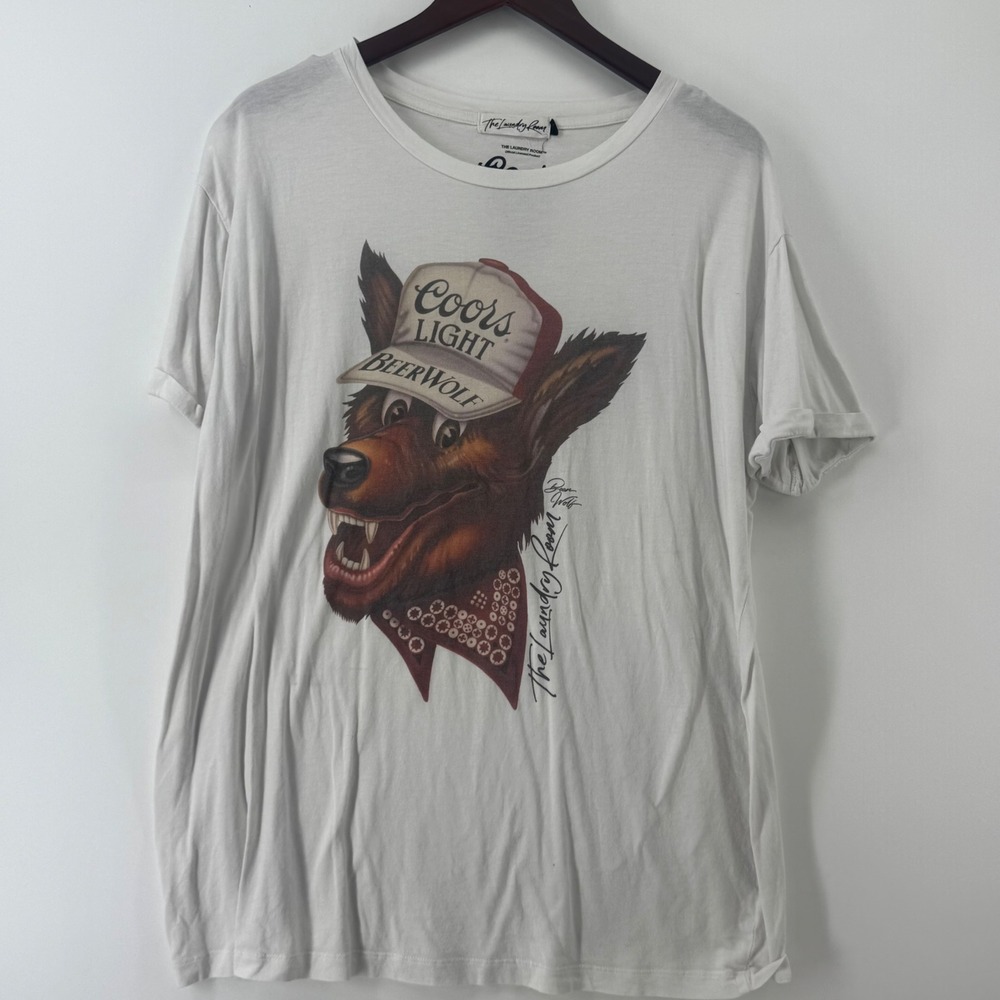 The Laundry Room Coors Light Beerwolf Graphic Tee White Small Oversized Fit